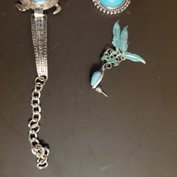 Bohemian Turquoise and Silver accent Bracelet, Earrings and Charm Set - Picture 4 of 11
